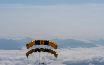 The U.S. Army Parachute Team jumps for Arctic Thunder Airshow