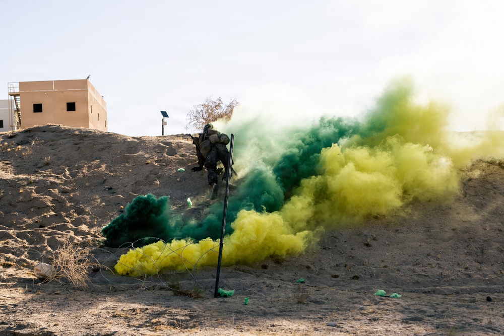 U.S. Marines with 2nd Bn., 1st Marines, rehearse company attacks during AFX