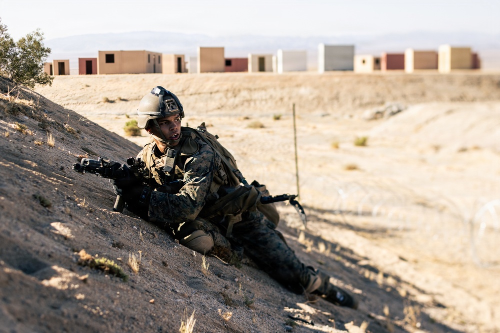 U.S. Marines with 2nd Bn., 1st Marines, rehearse company attacks during AFX