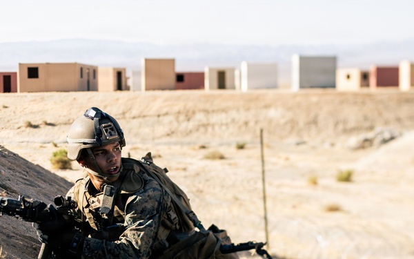 U.S. Marines with 2nd Bn., 1st Marines, rehearse company attacks during AFX