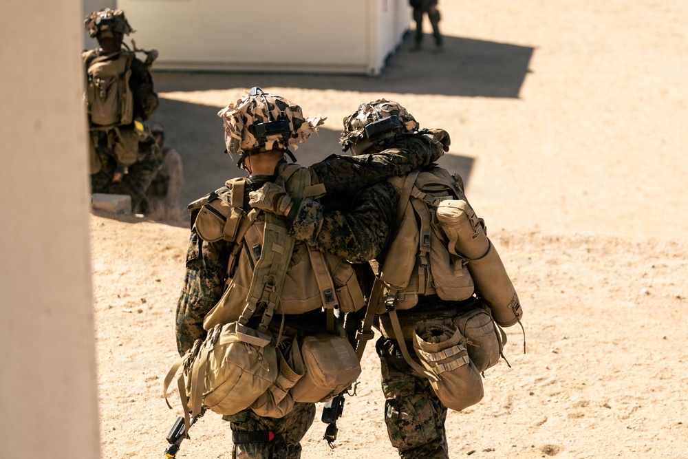 U.S. Marines with 2nd Bn., 1st Marines, rehearse company attacks during AFX