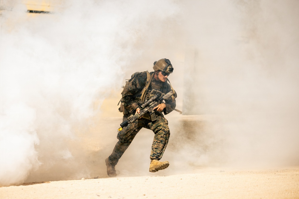 U.S. Marines with 2nd Bn., 1st Marines, rehearse company attacks during AFX