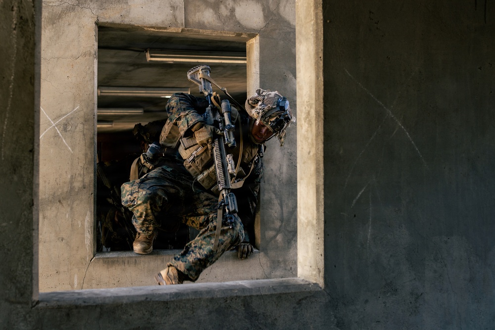 U.S. Marines with 2nd Bn., 1st Marines, rehearse company attacks during AFX