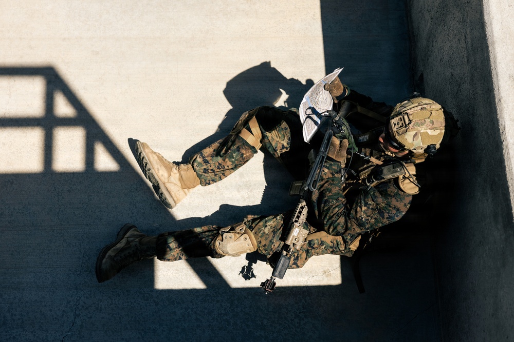 U.S. Marines with 2nd Bn., 1st Marines, rehearse company attacks during AFX
