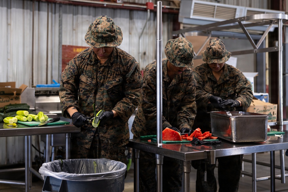 U.S. Marines with 2nd Bn., 1st Marines, provide hot chow during AFX