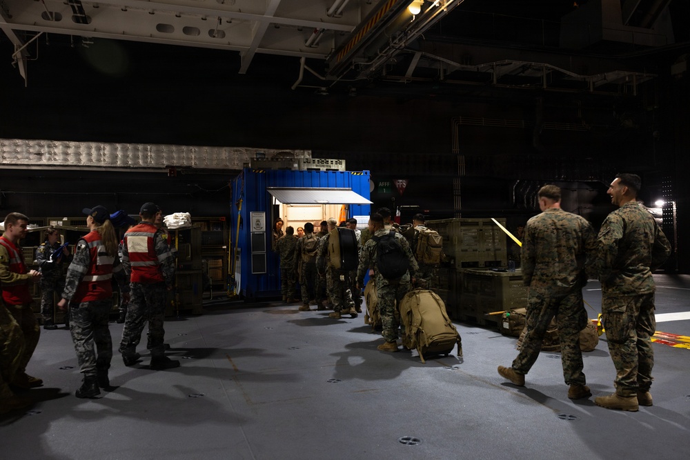 MRF-D Marines prepare to embark aboard HMAS Canberra