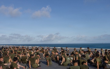 MRF-D Marines conduct group physical training aboard HMAS Canberra