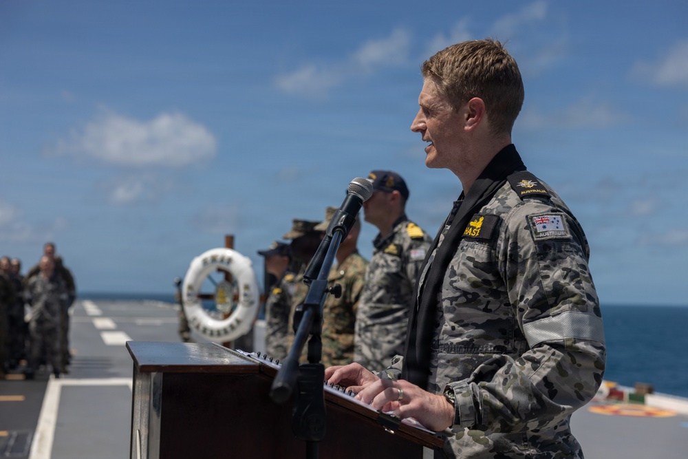 MRF-D Marines hold the 48th Battle of Guadalcanal memorial aboard HMAS Canberra