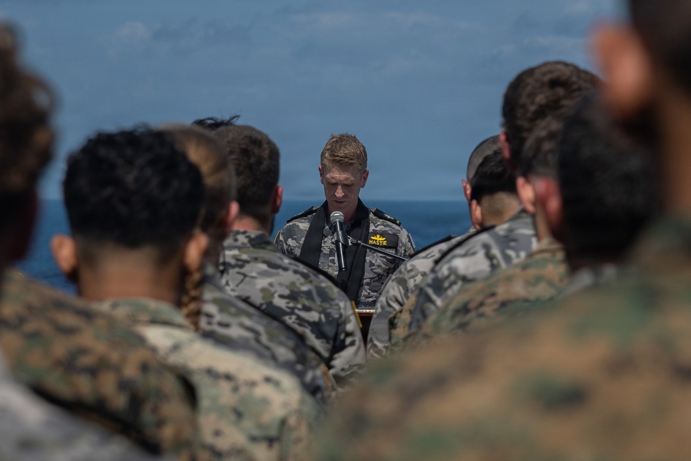 MRF-D Marines hold the 48th Battle of Guadalcanal memorial aboard HMAS Canberra