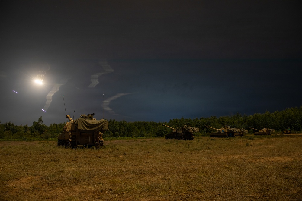 B Battery Gun Crew Prepares for Night Fires Under Illumination at Northern Strike 26-2