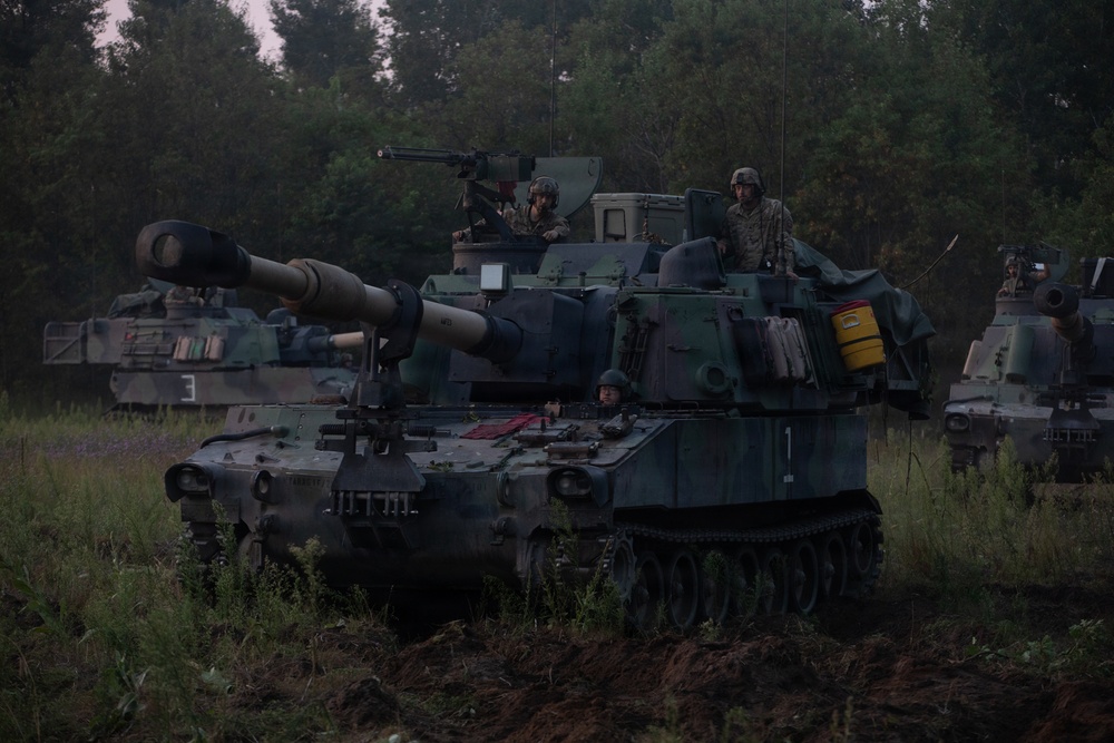 West Virginia National Guard's 201st Field Artillery Battalion conduct night operations during Northern Strike 26-2