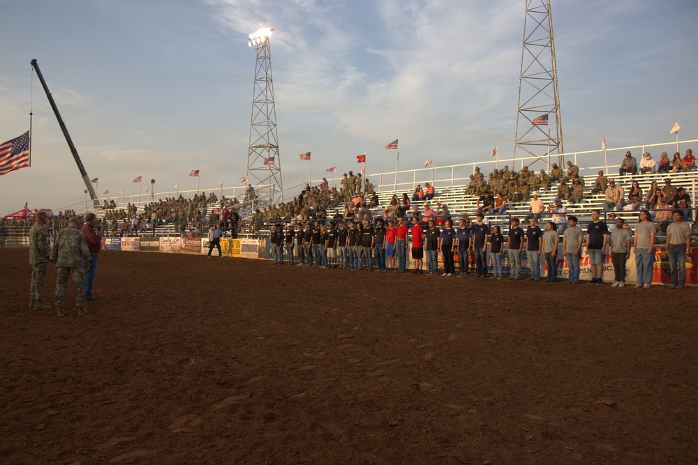 Representative Tom Cole addresses enlistees at Lawton Rangers Rodeo