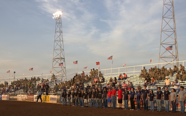 Representative Tom Cole addresses enlistees at Lawton Rangers Rodeo