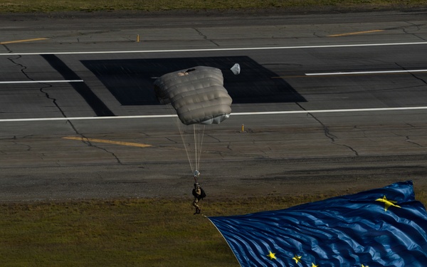 Alaska Air National Guard pararescuemen conduct aerial demonstrations for the opening ceremony of the Arctic Thunder Open House 2026