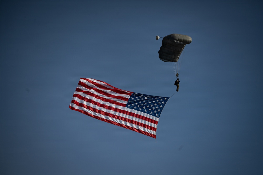 Alaska Air National Guard pararescuemen conduct aerial demonstrations for the opening ceremony of the Arctic Thunder Open House 2026