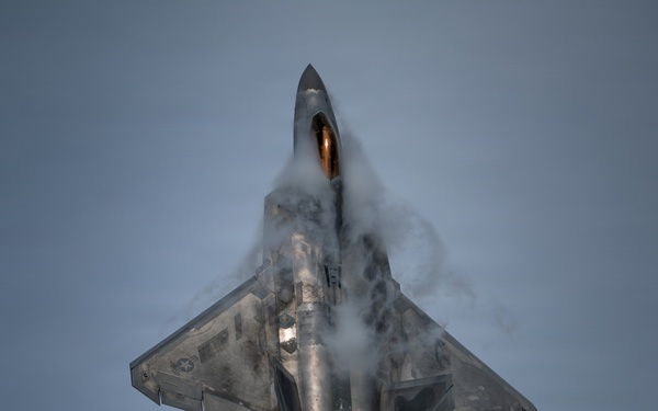 The U.S. Air Force F-22 Raptor Demonstration Team performs at the Arctic Thunder Open House 2026