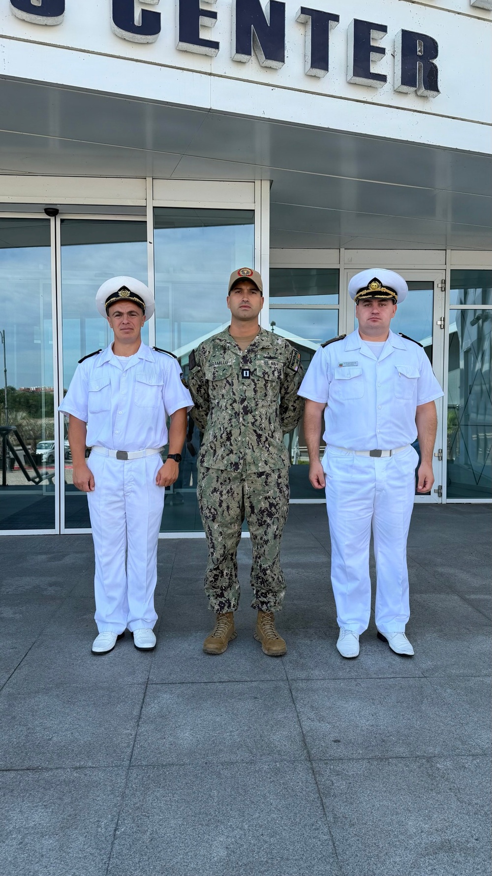 U.S Navy Lt. Jaramillo poses with Members of the Bulgarian Navy