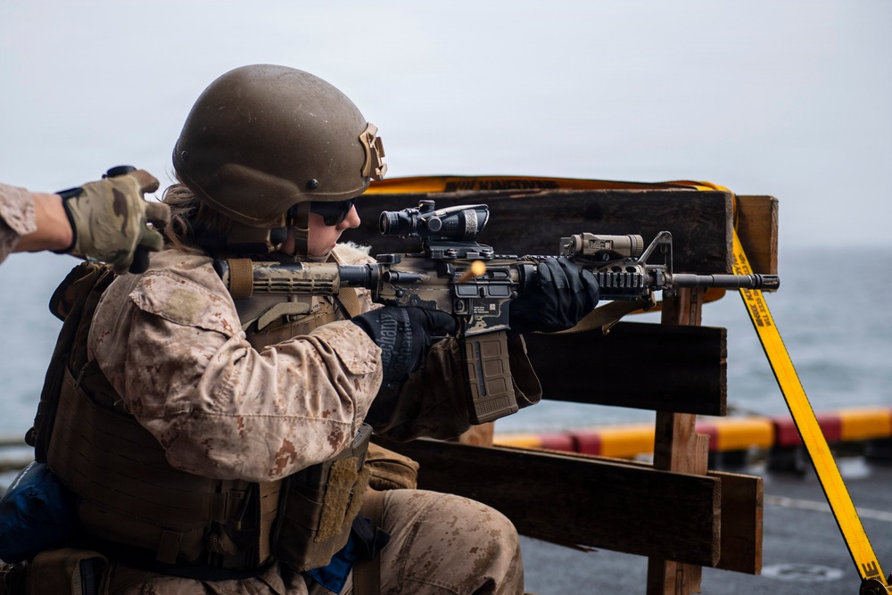11th MEU Marines, Sailors Conduct Marksmanship Training Aboard USS Boxer
