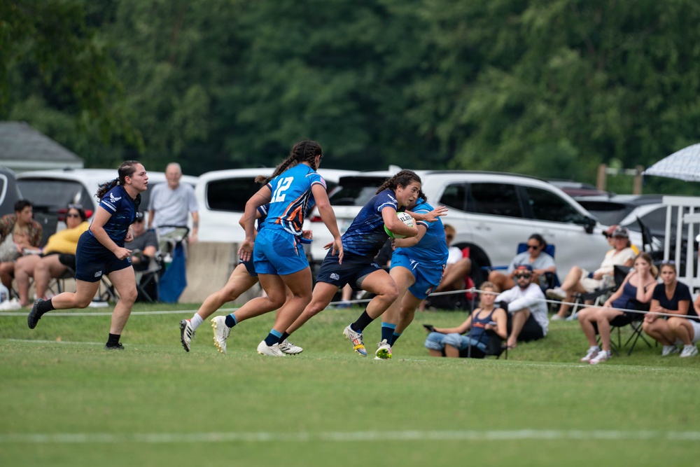 The Air Force Women’s Rugby Team takes the field at the Armed Forces Rugby Championship
