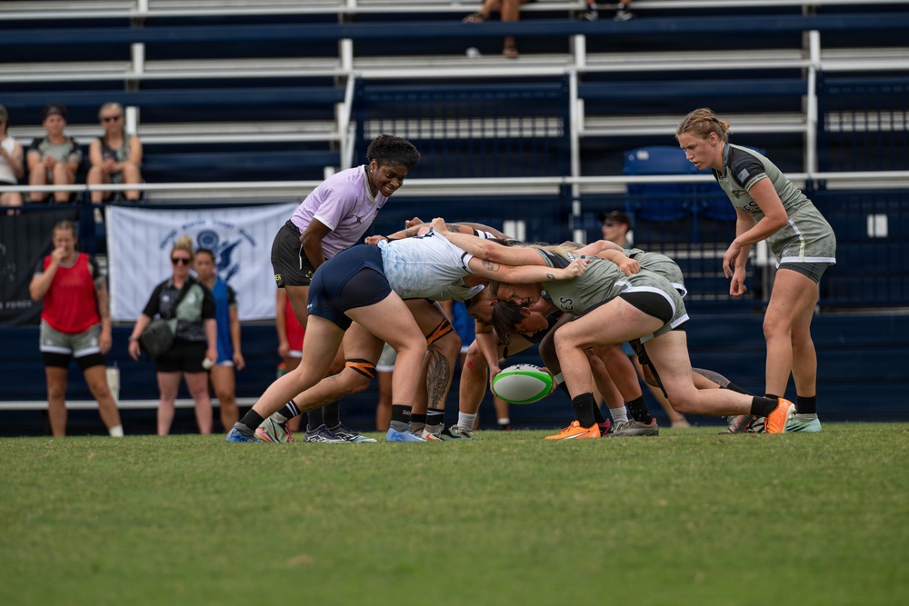 The Air Force Women’s Rugby Team takes the field at the Armed Forces Rugby Championship