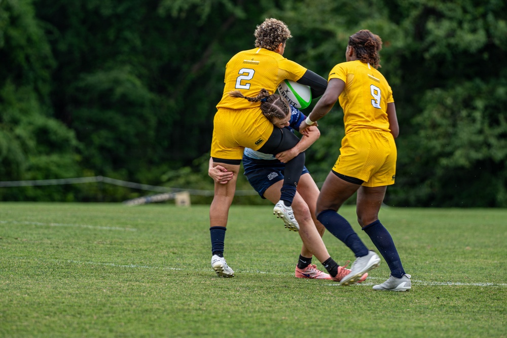 The Air Force Women’s Rugby Team takes the field at the Armed Forces Rugby Championship