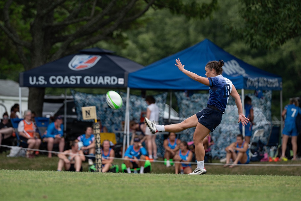 The Air Force Women’s Rugby Team takes the field at the Armed Forces Rugby Championship