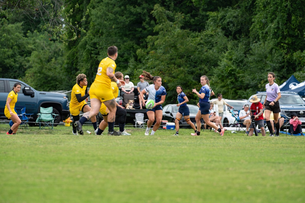 The Air Force Women’s Rugby Team takes the field at the Armed Forces Rugby Championship