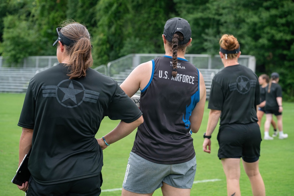 The Air Force Women’s Rugby Team takes the field at the Armed Forces Rugby Championship