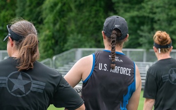 The Air Force Women’s Rugby Team takes the field at the Armed Forces Rugby Championship