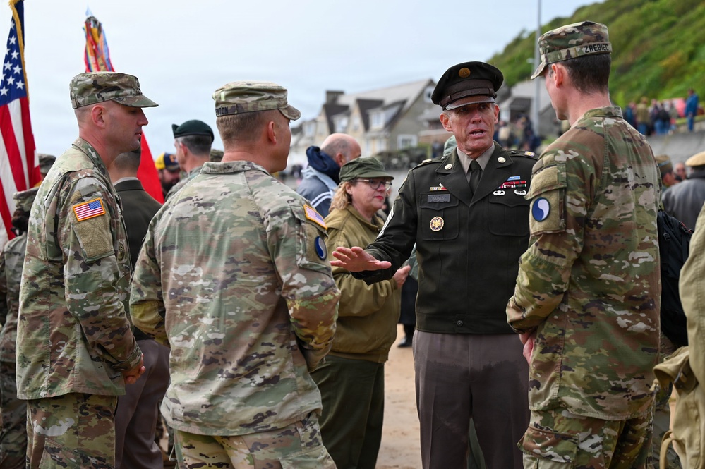 SEA Raines speaks to WVNG Soldiers at Omaha Beach