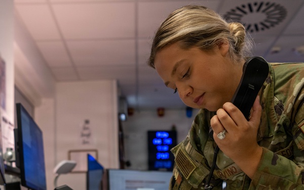 Command Post Airman records radio traffic at Spangdahlem Air Base