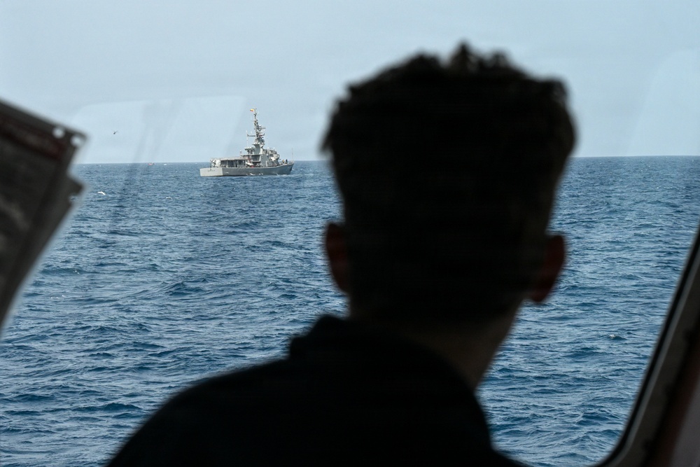 U.S. Coast Guard and partner nations conduct a pursuit exercise at sea during PANAMAX 2026