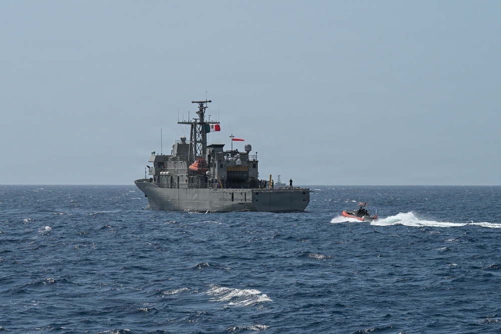 U.S. Coast Guard and partner nations conduct a pursuit exercise at sea during PANAMAX 2026