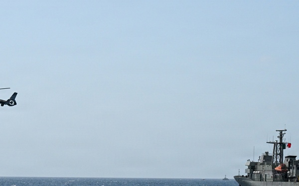 U.S. Coast Guard and partner nations conduct a pursuit exercise at sea during PANAMAX 2026