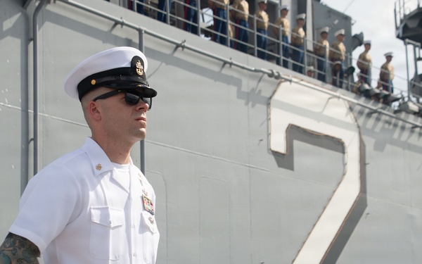 USS Essex (LHD 2) Mans the Rails Departing JBPHH