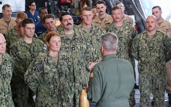PACOM, USCG PACAREA conduct all-hands call on USS Santa Barbara