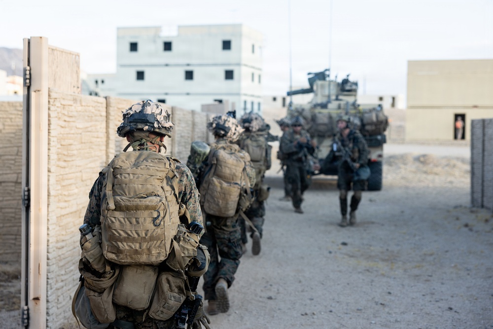 U.S. Marines with 2nd Bn., 1st Marines, participate in force-on-force exercise