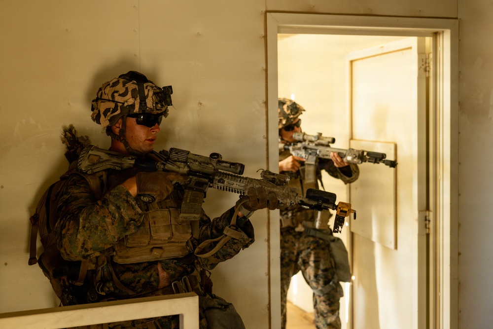 U.S. Marines with 2nd Bn., 1st Marines, participate in force-on-force exercise