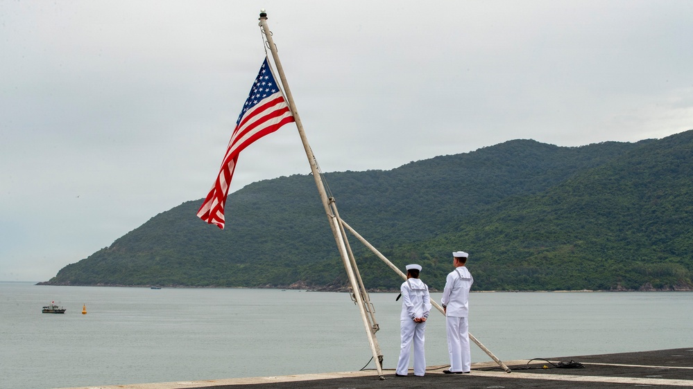 George Washington Conducts Morning Colors
