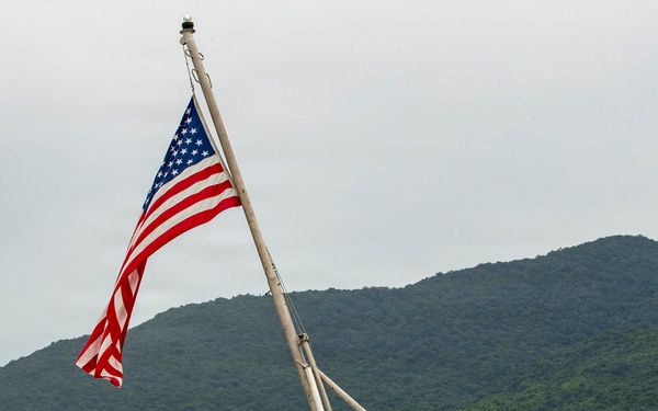 George Washington Conducts Morning Colors
