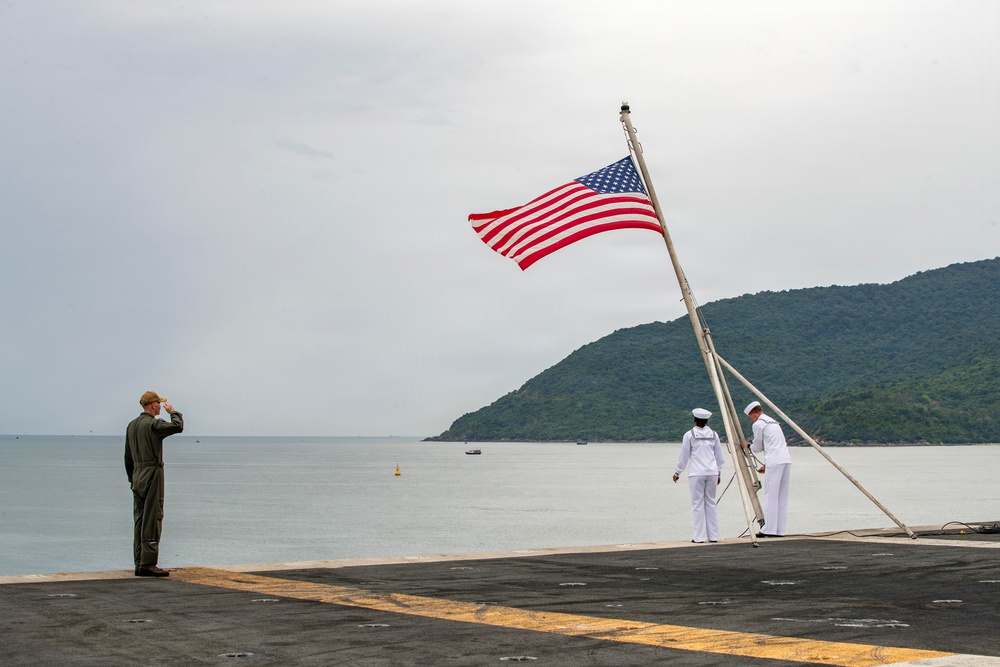 George Washington Conducts Morning Colors