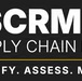 This is a professional logo for 'eSCRM Army Supply Chain Risk Manager,' a U.S. Army program or tool. The logo features a dark background with white and gold typography alongside a chain-link graphic symbol. The tagline 'Identify. Assess. Mitigate. Monitor.' describes the program's core operational functions.