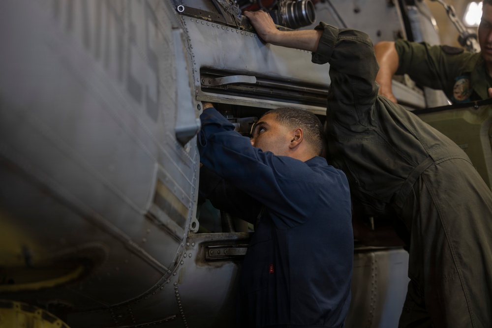 VMM-164 (REIN) conducts UH-1Y maintenance aboard USS Essex