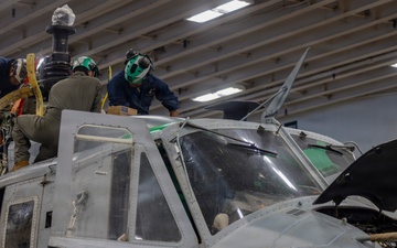 VMM-164 (REIN) conducts UH-1Y maintenance aboard USS Essex