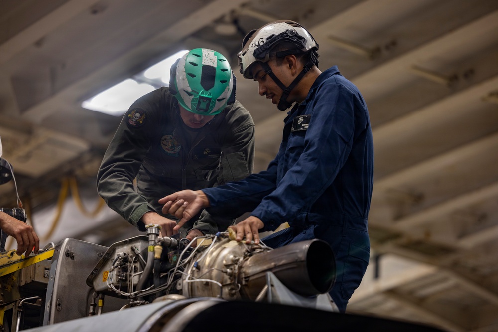 VMM-164 (REIN) conducts UH-1Y maintenance aboard USS Essex