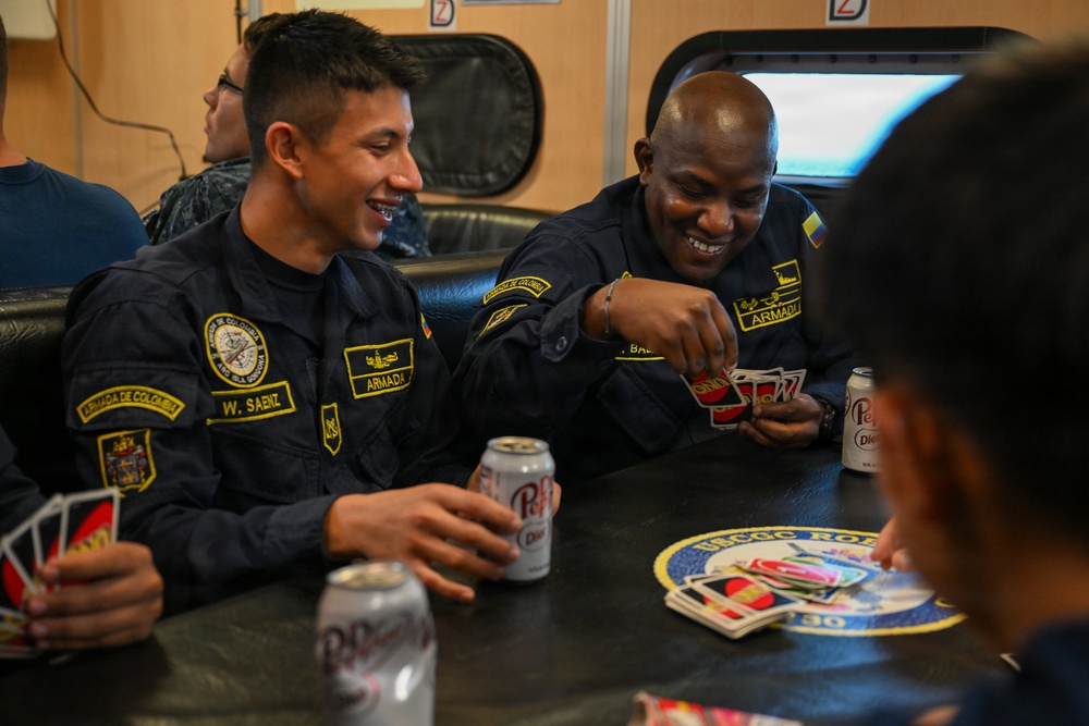 U.S. Coast Guard and Colombian navy conduct cultural exchange at sea during PANAMAX 2026