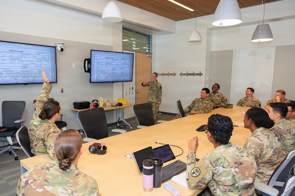 U.S. Army Capt. Francesca Metzler educates about hearing conservation