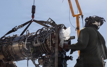 U.S. Marines conduct engine repairs for CH-53 Super Stallions at MCAGCC