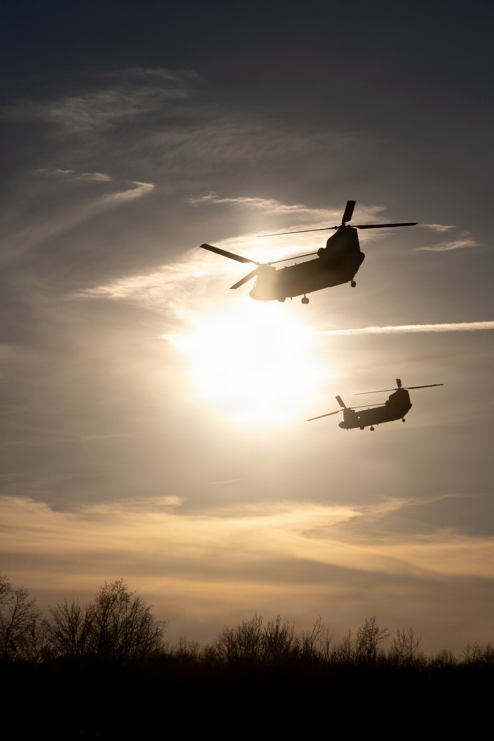 Chinooks Into the Sun