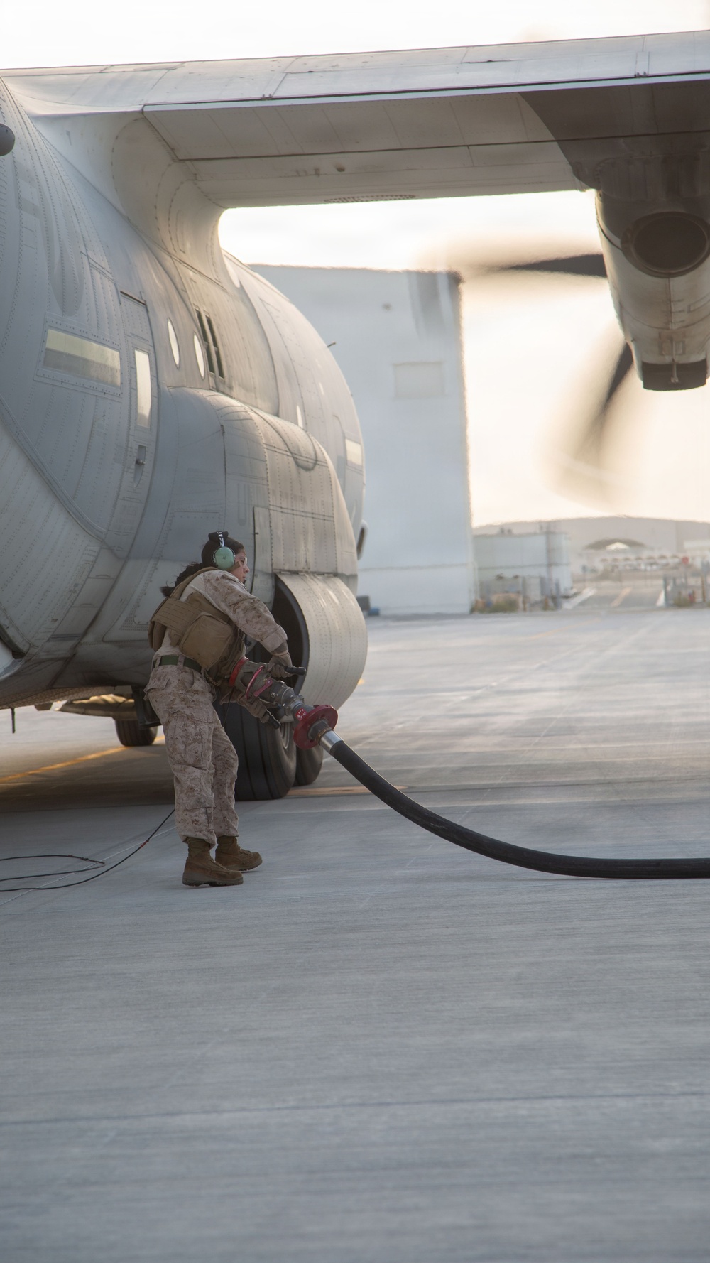 Marines onload equipment onto a KC-130J Super Hercules